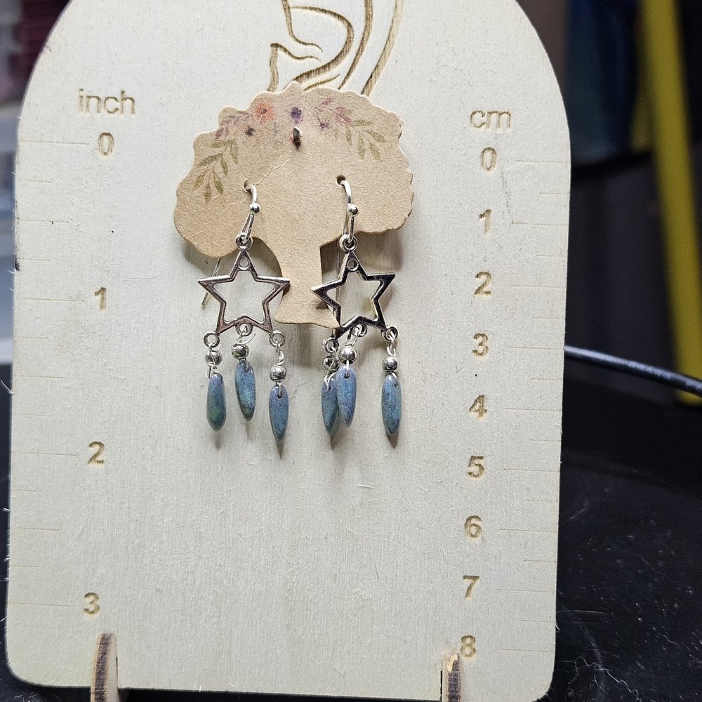 Silver Star Earrings with Blue Accents
